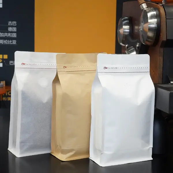 500Gプラスチック製のコーヒーバッグ(ガス排出バルブ付き)は黒と白