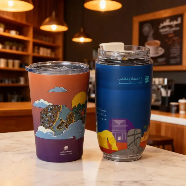 透明な蓋と印刷デザインのカスタム真空カップ、コーヒーブランド用