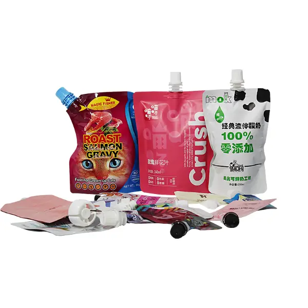 プラスチック製のスパウトポーチで、しっかりしたスクリューキャップと強力なヒートシールのディテール付きです
