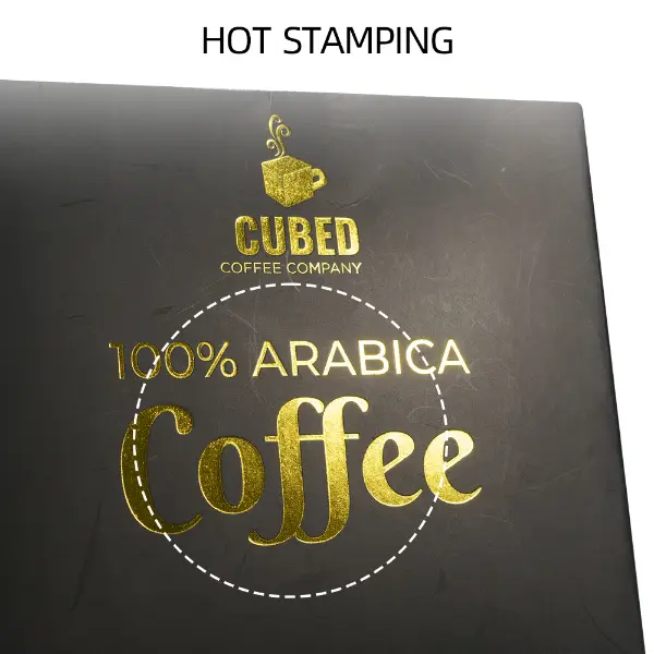 Hot stamping gold logo detail on premium UFO coffee box packaging