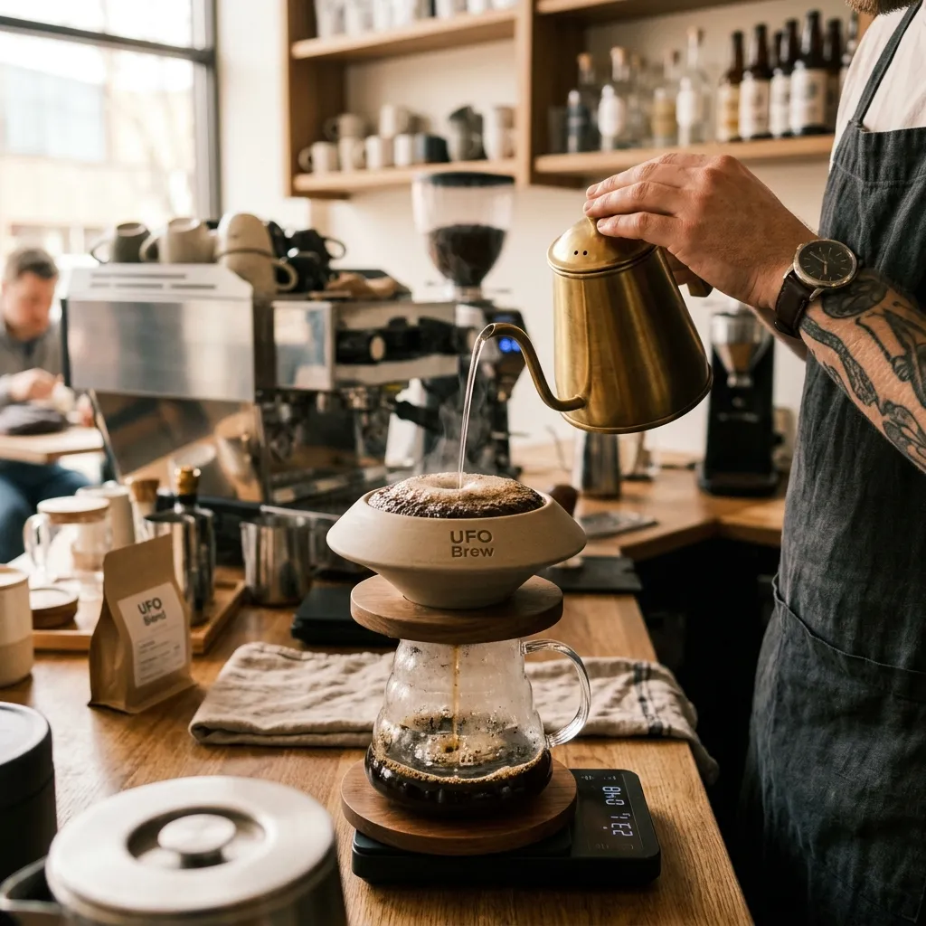 UFOのコーヒーフィルターを注ぐ