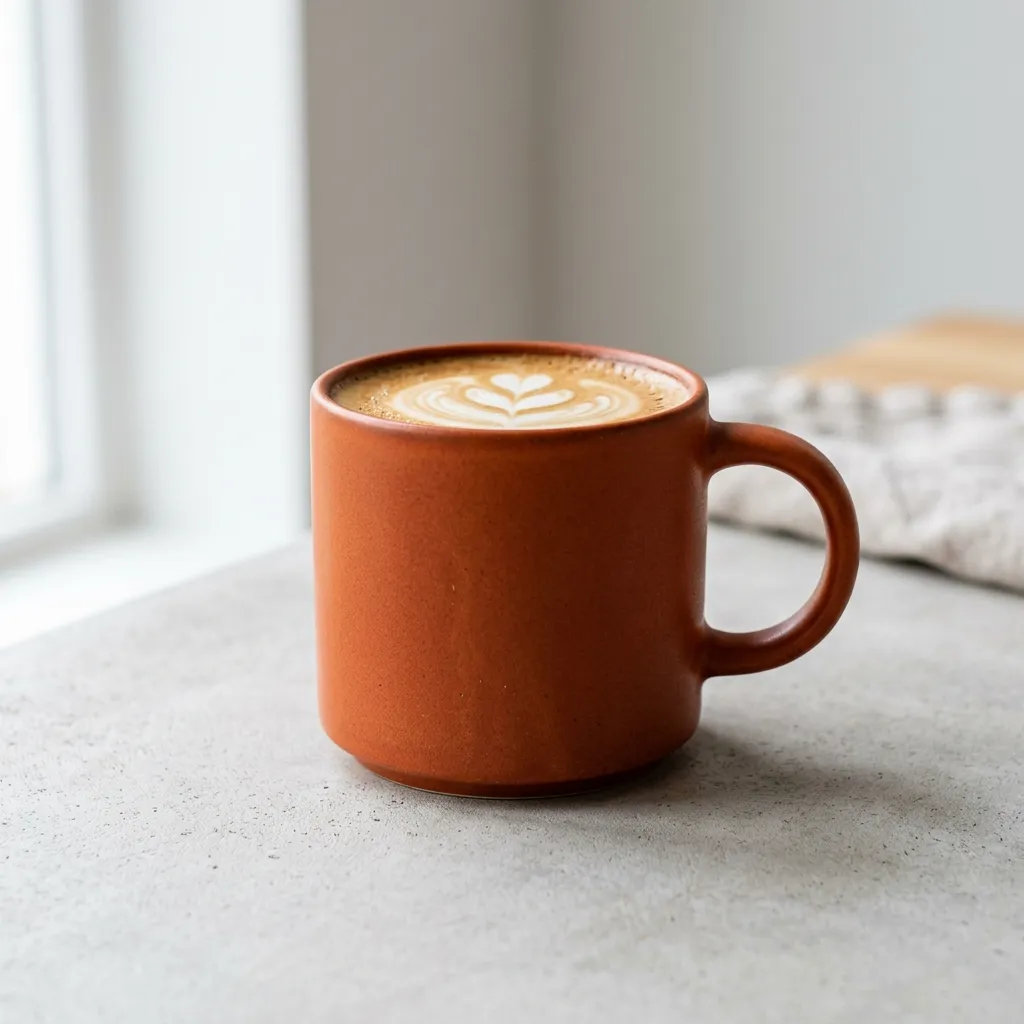 陶器のカップでコーヒーを