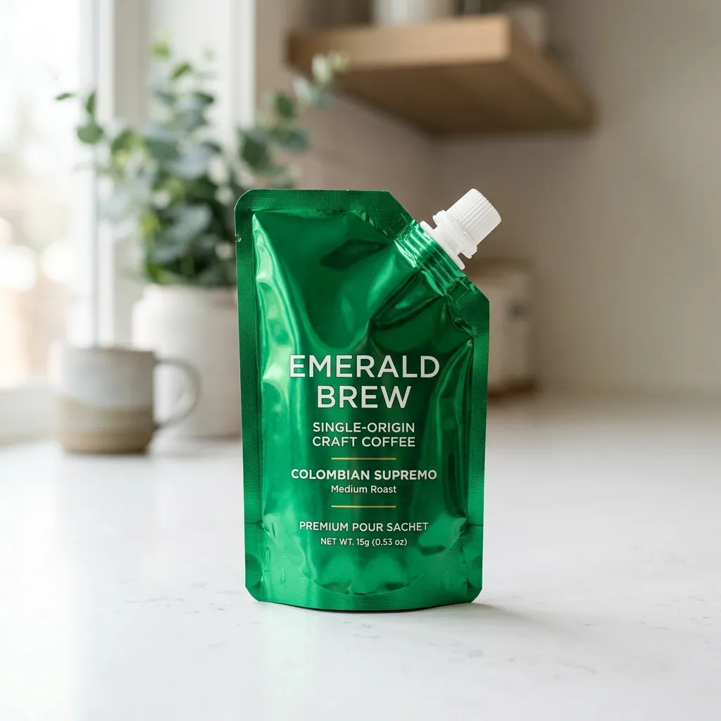 一Green_coffee_sachet_on_countertop