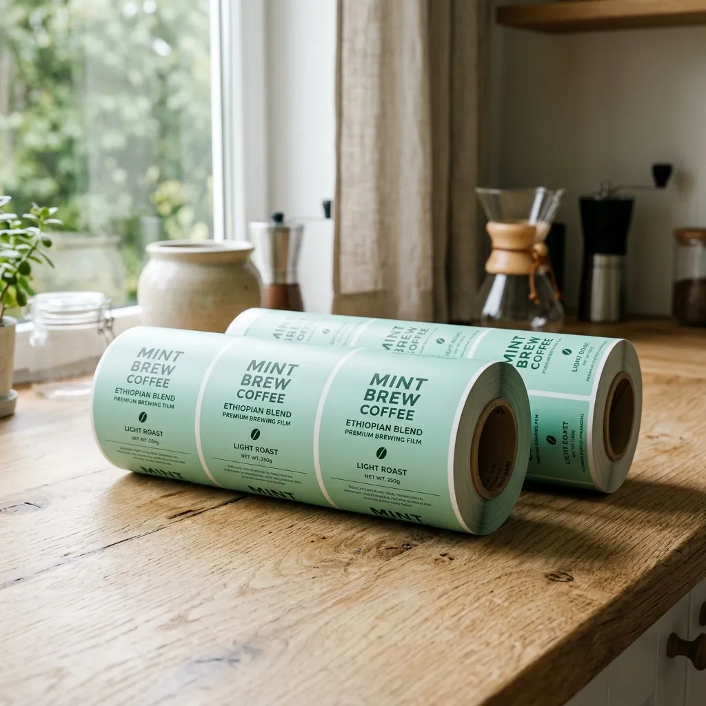 テーブルトップでのMint_green_packaging_roll_paper