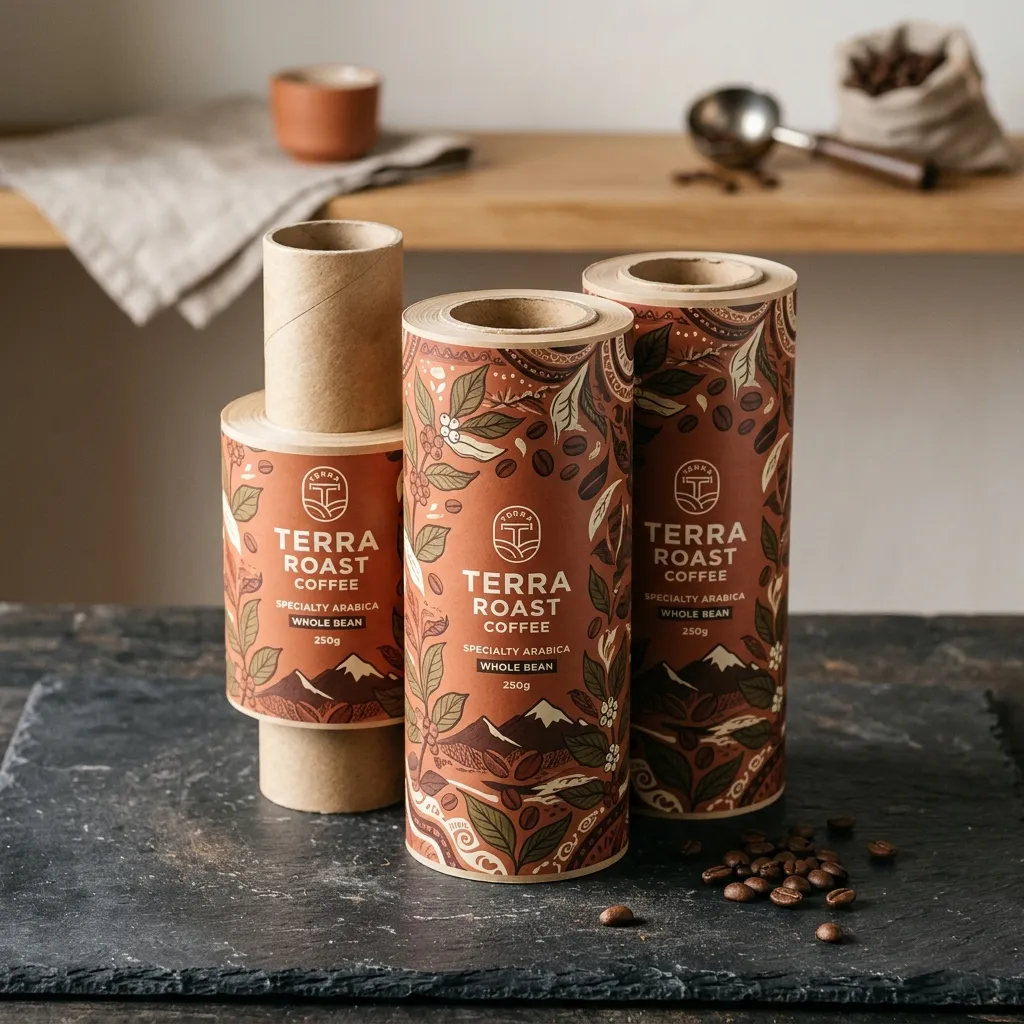 大理石に茶色のPrinted_packaging_film_rolls_stack
