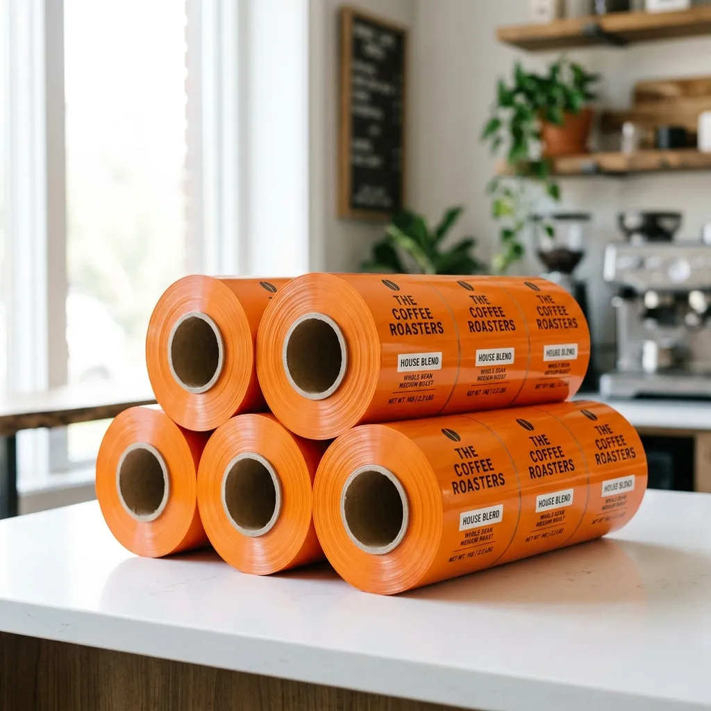 オレンジPrinted_packaging_film_rolls_stack
