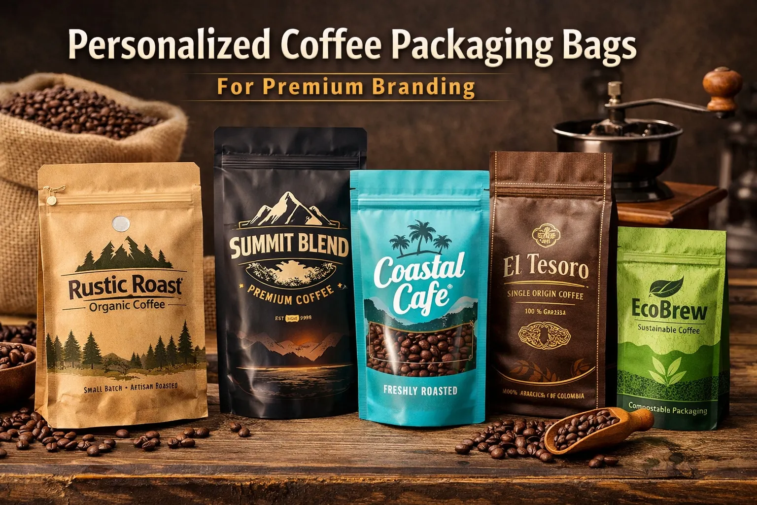 プレミアムブランディングのためのパーソナライズされたコーヒーパッケージバッグ